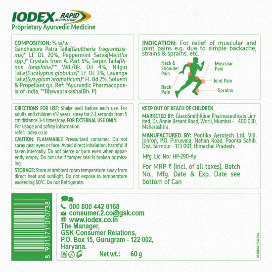 Iodex Rapid Action Pain Relief Spray 60, g