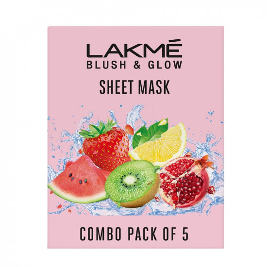 Lakme Blush & Glow Sheet Mask, Pack of 5, Fruit Facial Like Glow!