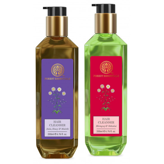 Forest Essentials Hair Cleanser, Bhringraj and Shikakai, 200ml & Forest Essentials Hair Cleanser, Amla, Honey and Mulethi, 200ml