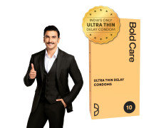 Bold Care Ultra Thin Lubricated Condoms (Pack Of 10) For Men With Disposable Pouches And 4.5% Benzocaine | 60 Microns | Paraben Free | Close Fit Barely There Condom | Transparent Extra Thin Condom