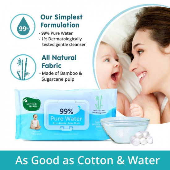 Mother Sparsh 99% Pure Water (Unscented) Baby Wipes I Natural Plant Made Fabric - Super Thick I 72 pcs/Pack - Pack of 10