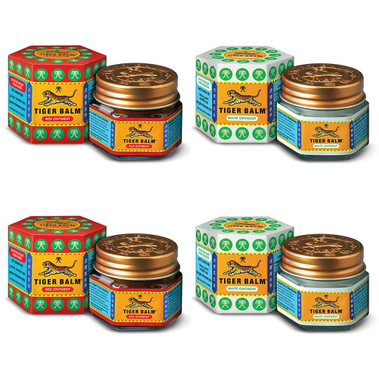 Tiger Balm Red & White Ointment | 21ml each | Pack of 4 | Ayurvedic Pain Relief Balm | Effective Relief from Joint, Body & Knee Pain, Muscular Aches, Sprain | 2 Red & 2 White | Combo Pack Tiger Balm Red & White Ointment | 21ml each | Pack of 4 | Ayurvedic Pain Relief Balm | Effective Relief from Joint, Body & Knee Pain, Muscular Aches, Sprain | 2 Red & 2 White | Combo Pack
