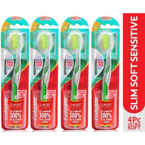 Colgate Slimsoft Advanced (Pack Of 4) Ultrasoft Toothbrush (Color May Vary) Ultra Soft Toothbrush (4 Toothbrushes),Adult,Manual