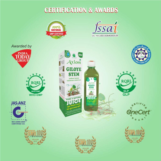 Axiom Giloye Stem Herbal Juice | Helpful in Boost Immunity | Improves Digestion and Boost Metabolism | Treats Chronic Fever | No Added Sugar - 500ml(Pack of 2) Axiom Giloye Stem Herbal Juice | Helpful in Boost Immunity | Improves Digestion and Boost Metabolism | Treats Chronic Fever | No Added Sugar - 500ml(Pack of 2)