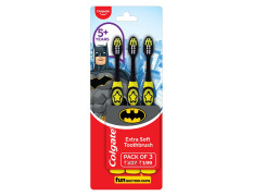 Colgate Kids Batman Manual Toothbrush, Extra-soft Bristles and Built-in Tongue Cleaner, Compact Head and Non-Slip Handle (Pack of 3,Multicolor)