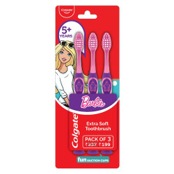 Colgate Kids Barbie Toothbrush, Extra Soft with Tongue Cleaner (Pack of 3) - Ideal for 5+ Years