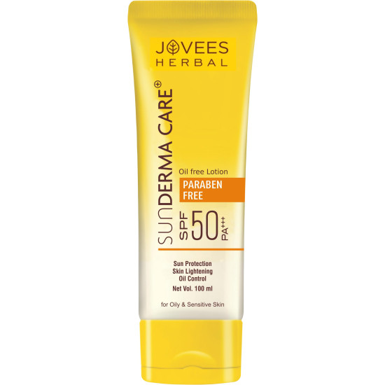 Jovees Herbal Sun Derma Care Lotion SPF 50 PA+++ Broad Spectrum | Oil Free | Quick Absorption | Lightweight |UVA & UVB Protection | For oily and sensitive skin | Paraben And Alcohol Free | 100ML