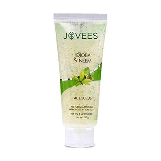 Jovees Herbal Jojoba & Neem Face Scrub For Oily and Sensitive Skin, 100g |Improves Skin Elasticity and Restores Suppleness | Paraben & Alcohol Free |