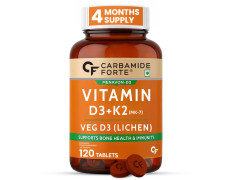 Carbamide Forte Vitamin D3 K2 Supplement | Vitamin K2 MK7 To Support Bone & Heart Health | Veg D3 - Lichen - 120 Tablets