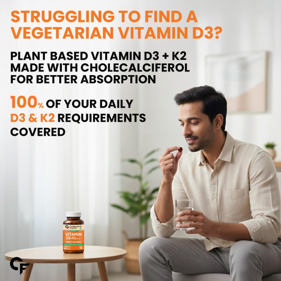 Carbamide Forte Vitamin D3 K2 Supplement | Vitamin K2 MK7 To Support Bone & Heart Health | Veg D3 - Lichen - 120 Tablets