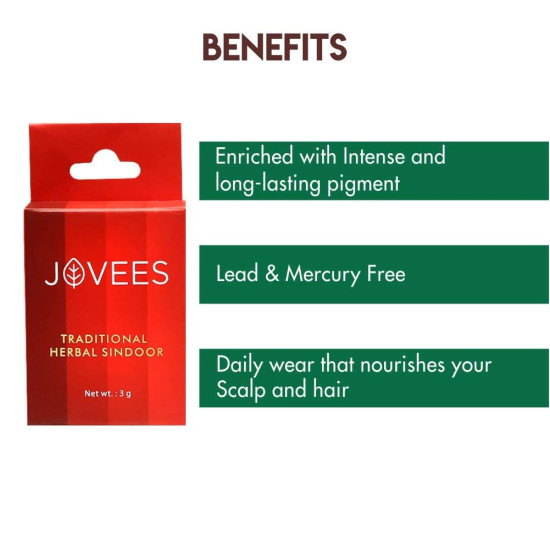 Jovees Herbal Traditional Maroon Sindoor, 3 gms | Water Resistant | Derived from Natural Ingredients | Pack of 2