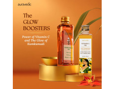 Auravedic Kumkumadi Tailam & Vitamin C Face Oil, Pack of 2 (100ml Each), Glow-Boosting Face & Body Oil With Rosehip For Bright, Radiant Skin, After Bath Daily Use