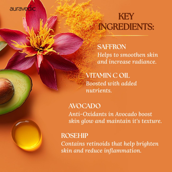 Auravedic Kumkumadi Tailam & Vitamin C Face Oil, Pack of 2 (100ml Each), Glow-Boosting Face & Body Oil With Rosehip For Bright, Radiant Skin, After Bath Daily Use