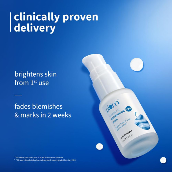 Plum 10% Niacinamide Serum with Rice Water | Provides Clear, Glowing & Brightening Skin | for Acne Prone, Combination, Oily & Sensitive Skin | Oil Control & Anti Acne Face Serum for Women & Men | 15ml