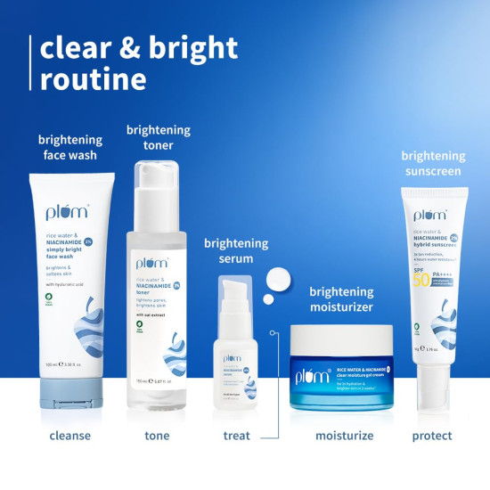 Plum 10% Niacinamide Serum with Rice Water | Provides Clear, Glowing & Brightening Skin | for Acne Prone, Combination, Oily & Sensitive Skin | Oil Control & Anti Acne Face Serum for Women & Men | 15ml