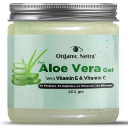 Organic Netra Pure Aloe Vera Gel with Vitamin C & E for Skin, Face and Hair | Helps to Repair and Smoothens Hair | Relax and Renew your Skin and Scalp |Paraben Free & Sulphate Free - 200 Gm