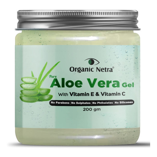 Organic Netra Pure Aloe Vera Gel with Vitamin C & E for Skin, Face and Hair | Helps to Repair and Smoothens Hair | Relax and Renew your Skin and Scalp |Paraben Free & Sulphate Free - 200 Gm