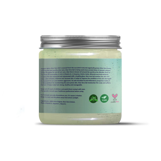 Organic Netra Pure Aloe Vera Gel with Vitamin C & E for Skin, Face and Hair | Helps to Repair and Smoothens Hair | Relax and Renew your Skin and Scalp |Paraben Free & Sulphate Free - 200 Gm