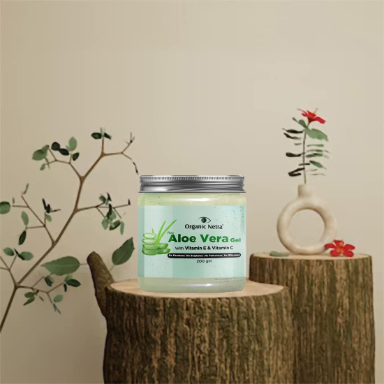 Organic Netra Pure Aloe Vera Gel with Vitamin C & E for Skin, Face and Hair | Helps to Repair and Smoothens Hair | Relax and Renew your Skin and Scalp |Paraben Free & Sulphate Free - 200 Gm