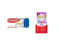 Colgate Total Whole Mouth Health, Antibacterial Toothpaste, 120gm + 120gm (Advanced Health, Saver Pack) and Colgate ZigZag Anti-Bacterial Toothbrush - Medium (Pack of 6)