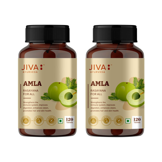 Jiva Amla Tablets 500mg 240 Tablets | 100% Herbs Used, Rich In Vitamin C | Rich In Antioxidants | Improves Digestion | Enhances Vision - 120 Tablet (Pack of 2)