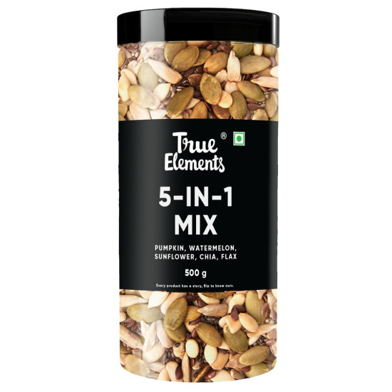 True Elements 5 In 1 Seeds Mix 500gm | Mixed & Roasted Seed For Eating | Diet Snacks | Healthy & Fiber Rich Seeds