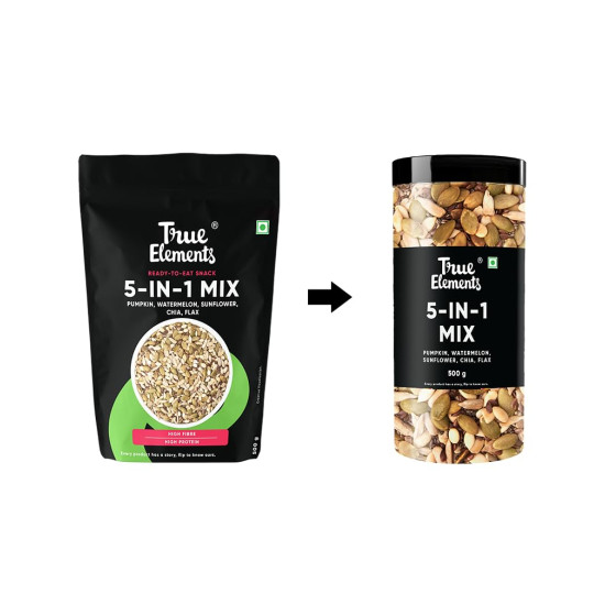 True Elements 5 In 1 Seeds Mix 500gm | Mixed & Roasted Seed For Eating | Diet Snacks | Healthy & Fiber Rich Seeds