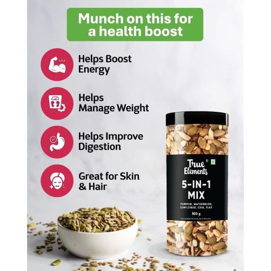 True Elements 5 In 1 Seeds Mix 500gm | Mixed & Roasted Seed For Eating | Diet Snacks | Healthy & Fiber Rich Seeds