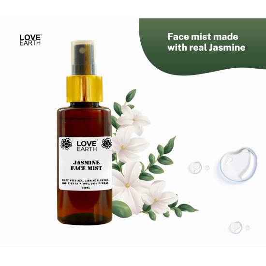 Love Earth Jasmine Mogra Face Mist Toner with Jasmine Oil & Extracts for Instant Glow & Even Skin Tone 100ml Love Earth Jasmine Mogra Face Mist Toner with Jasmine Oil & Extracts for Instant Glow & Even Skin Tone 100ml