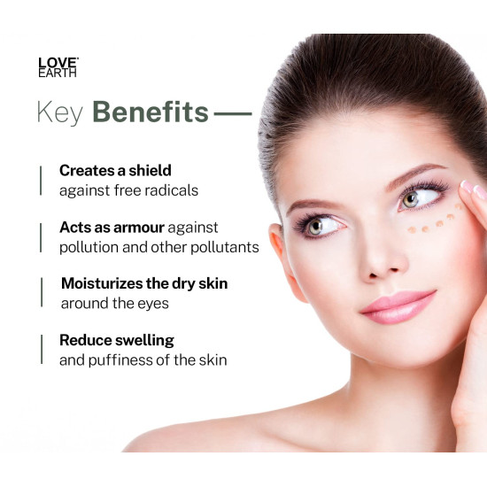 Love Earth Organic Under Eye Gel with Aloe Vera & Cucumber Extracts Reduces Dark Circles, Puffiness and Fine Lines 50gm