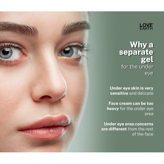 Love Earth Organic Under Eye Gel with Aloe Vera & Cucumber Extracts Reduces Dark Circles, Puffiness and Fine Lines 50gm