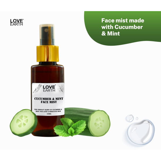 Love Earth Cucumber Mint Face Mist Toner with Cucumber Mint for Acne Defense and Sensitive Skin 100ml Love Earth Cucumber Mint Face Mist Toner with Cucumber Mint for Acne Defense and Sensitive Skin 100ml