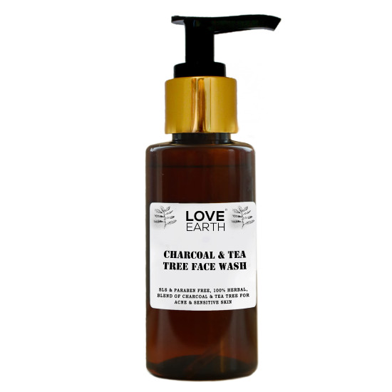 Love Earth Charcoal Tea Tree Face Wash for Oil Control, Acne & Detox 100ml