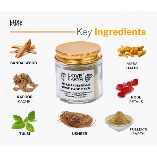 Love Earth Haldi Chandan Rose Face Pack With Amba Haldi & Chandan, For Face & Body, Paraben Free 30gm Love Earth Haldi Chandan Rose Face Pack With Amba Haldi & Chandan, For Face & Body, Paraben Free 30gm