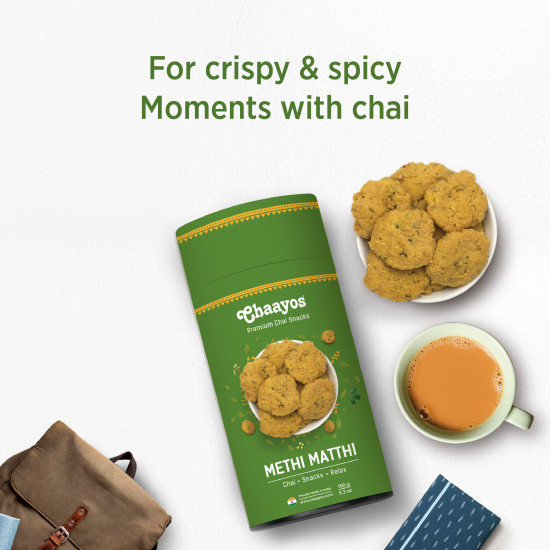 Chaayos Methi Mathri (450G Pack)|Chai Time Snacks|Ready To Eat Mathri Snacks|Mini Methi Matthi|Namkeen Nashta|Authentic Regional Preparation|Traditional Indian Snacks|Tea Time Party Snacks|