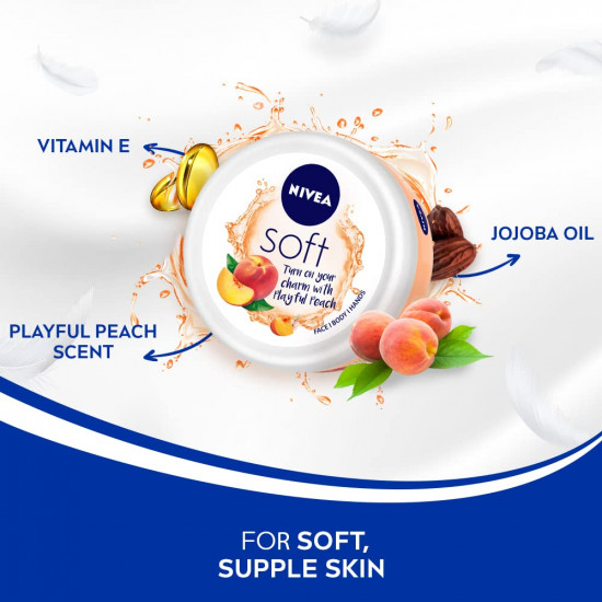 NIVEA Soft Light Moisturizer 200ml | Playful Peach | For Face, Hand & Body, Instant Hydration | Non-Greasy Cream | With Vitamin E & Jojoba Oil | All Skin Types