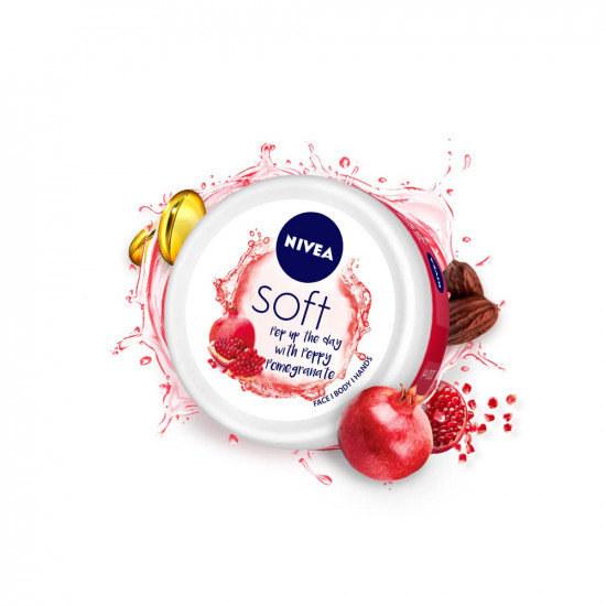 NIVEA Soft Light Moisturizer 100ml | Peppy Pomegranate | For Face, Hand & Body, Instant Hydration | Non-Greasy Cream | With Vitamin E & Jojoba Oil | All Skin Types