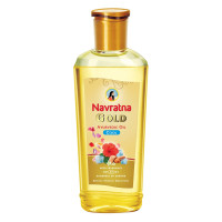 Navratna Gold Ayurvedic Oil |Non Sticky and Non Greasy |Mild Fragrance| Goodness of Almonds and 9 Ayurvedic Herbs |Relieves Body Aches, Sleeplessness, Headache and Fatigue, 500ml