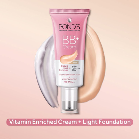 POND'S Bb+ Cream, Instant Spot Coverage + Light Make-Up Glow, Ivory 30G, Natural