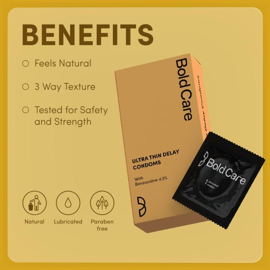 Bold Care Ultra thin Delay Condoms + Vibe - Chocolate flavoured Premium Lubricant Gel - Water based formula - Gentle on the skin