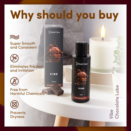 Bold Care Ultra thin Delay Condoms + Vibe - Chocolate flavoured Premium Lubricant Gel - Water based formula - Gentle on the skin