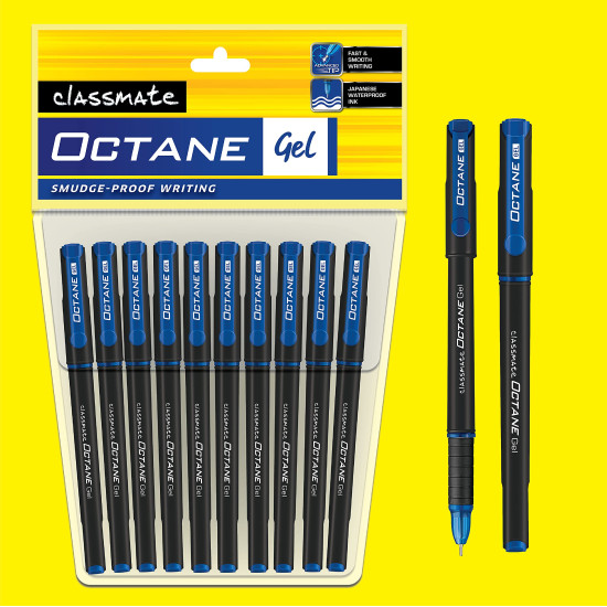 Classmate Octane- Blue Gel Pens (Pack of 10)|Smooth Writing Pens|Water-Proof Ink for Smudge-Free writing|Preferred by Students for Exam & Class Notes|Study at Home Essentials
