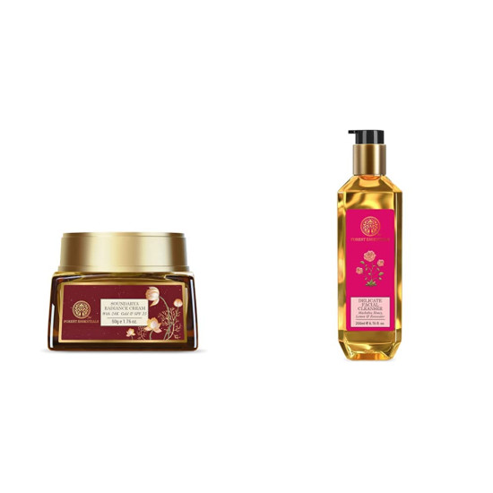 Forest Essentials Soundarya Radiance Cream With 24K Gold & SPF25 (2020) 50g & Forest Essentials Mashobra Honey, Lemon and Rosewater Facial Cleanser, 200ml