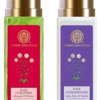 Forest Essentials Hair Cleanser Bhringraj and Shikakai, 50ml & Forest Essentials Hair Conditioner Amla, Honey and Mulethi, 50ml