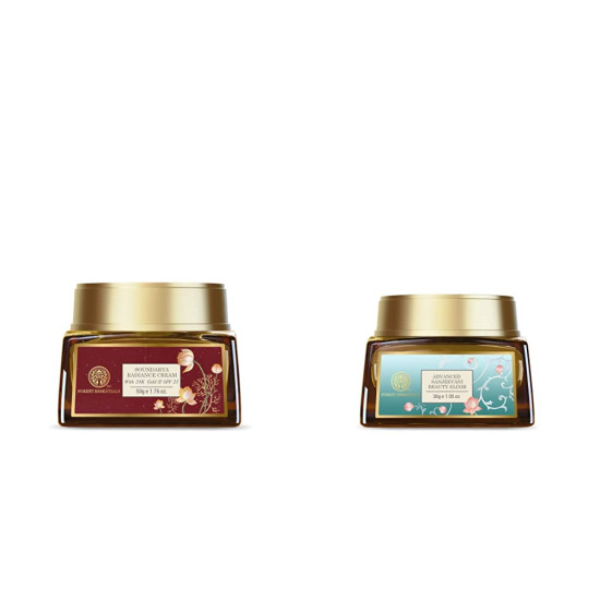 Forest Essentials Soundarya Radiance Cream With 24K Gold & SPF25 (2020) 50g & Forest Essentials Sanjeevani Beauty Elixir, 30g