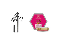 Forest Essentials Charcoal Black Gulaab Khaas Kajal 0.30g & Forest Essentials Luscious Sugared Rose Petal Lip Balm, 4g