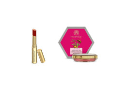 Forest Essentials Tinted Lip Serum Madhu Rasa Anar Rasa 2.2 g, Maroon (brownish crimson) & Forest Essentials Luscious Sugared Rose Petal Lip Balm, 4g