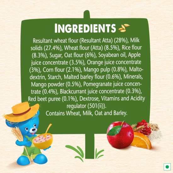 NESTLE CEREGROW Kids Cereal-Multigrain,Milk &Fruits|Rich in Iron, Calcium & Protein|Nutrient-Rich Tasty Breakfast |NO Added Colors or Flavors|16 Nutrients for Growth |300g