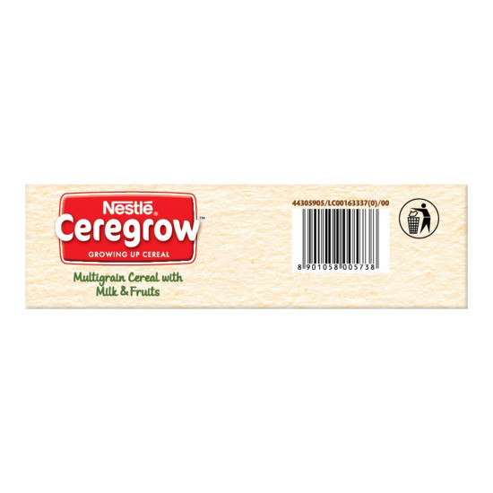 NESTLE CEREGROW Kids Cereal-Multigrain,Milk &Fruits|Rich in Iron, Calcium & Protein|Nutrient-Rich Tasty Breakfast |NO Added Colors or Flavors|16 Nutrients for Growth |300g