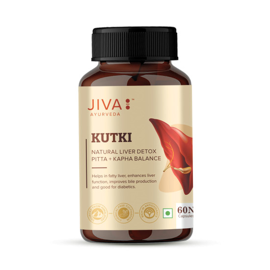 Jiva Ayurveda Kutki Capsule 60 Capsules | Ayurvedic Liver Detox Supplement for Liver Cleanse | Ayurvedic Support for Fatty Liver, Body Purification, Immunity Booster | Made by Kutki Powder for Liver - (Pack of 1)